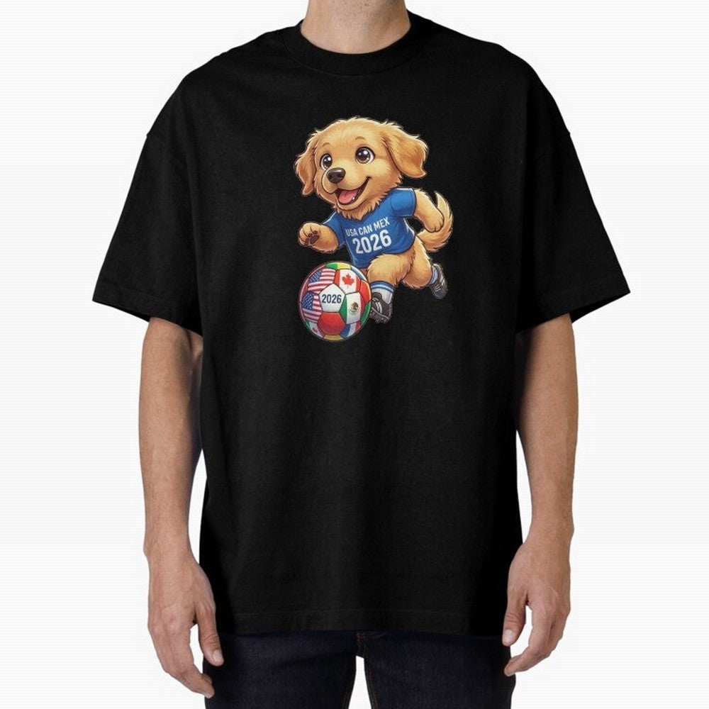 Golden Retriever Soccer Champ - World Cup 2026 Spirit Oversized T-Shirt Live the Energy of Match Day Hype around FIFA World Cup 2026 Group Stage, Messi, Neymar and Mbappe, England and Germany, Champion Mindset, Group Stage Buzz, Knockout Tension