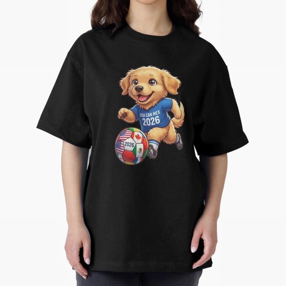 Golden Retriever Soccer Champ - World Cup 2026 Spirit Oversized T-Shirt Live the Energy of Match Day Hype around FIFA World Cup 2026 Group Stage, Messi, Neymar and Mbappe, England and Germany, Champion Mindset, Group Stage Buzz, Knockout Tension