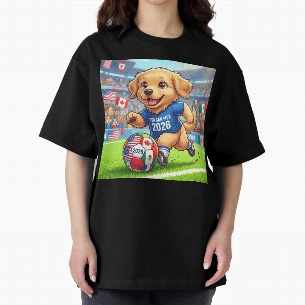 Golden Retriever Soccer Champ - World Cup 2026 Spirit Oversized T-Shirt Fuel Your Fan Pride for the FIFA World Cup 2026 Group Stage Journey through Haaland Highlights, Argentina, France and Brazil Pride, Champion Mindset, Group Stage Buzz, Knockout