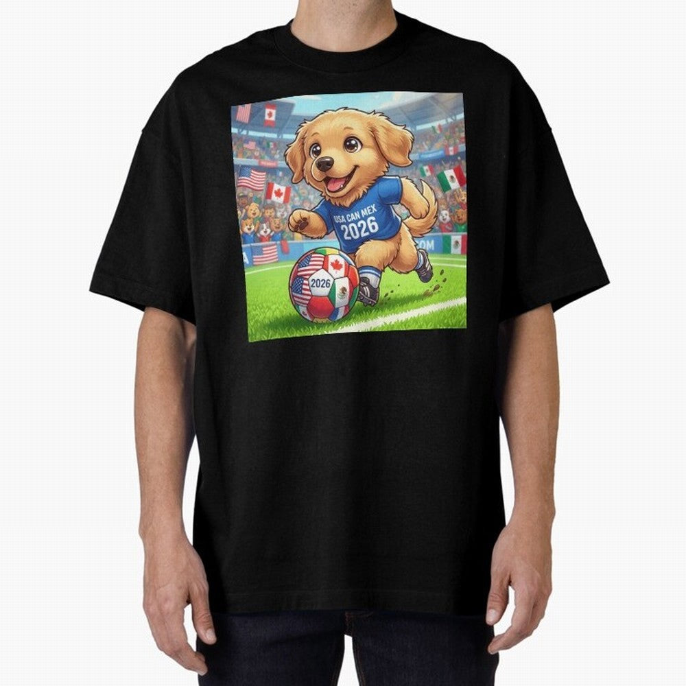 Golden Retriever Soccer Champ - World Cup 2026 Spirit Oversized T-Shirt Fuel Your Fan Pride for the FIFA World Cup 2026 Group Stage Journey through Haaland Highlights, Argentina, France and Brazil Pride, Champion Mindset, Group Stage Buzz, Knockout