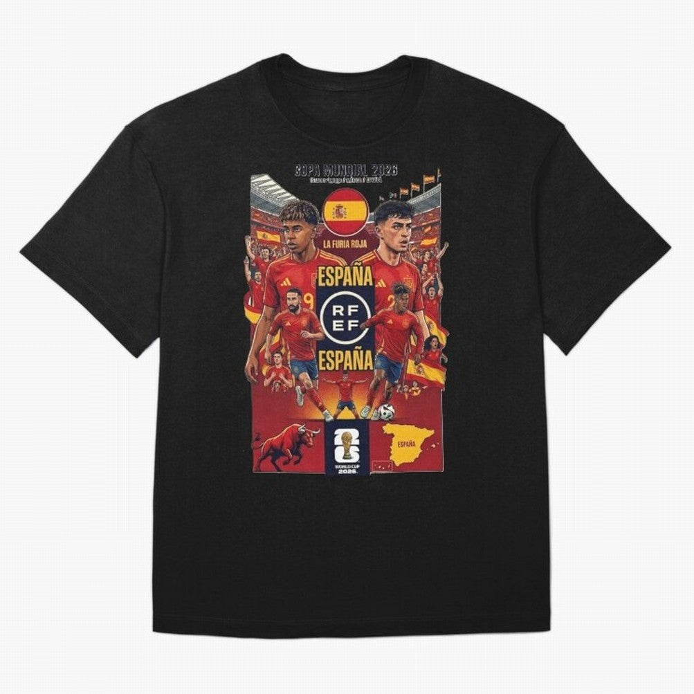 Spain 2026 ¨C La Furia Roja World Cup Poster Oversized T-Shirt Show Match Day Excitement for Global Football Passion for FIFA World Cup 2026, Highlighting Messi, Germany, Goal Celebration Energy, Supporter Heritage, Football Icons and Worldwide