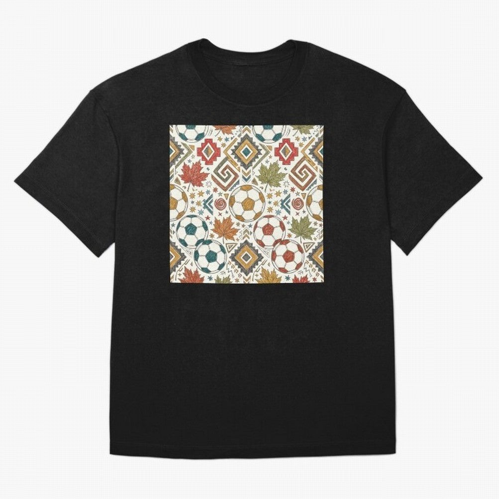 2026 World Cup Unity: Aztec & Maple Soccer Pattern Oversized T-Shirt Bring Stadium Energy to FIFA World Cup 2026 USA Canada Mexico Spirit, Highlighting Germany, Messi, Neymar and Mbappe, Stadium Memories, Football Loyalty, International Chants and