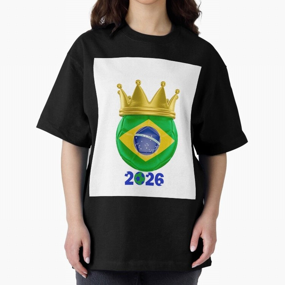 Brazil Football Champion Crown 2026 Oversized T-Shirt Turn Every Weekend Toward Match Day Hype around FIFA World Cup 2026 USA Canada Mexico, CR7 and Messi, England, France and Netherlands, Match Day Excitement, Supporter Culture, Golden Goals and