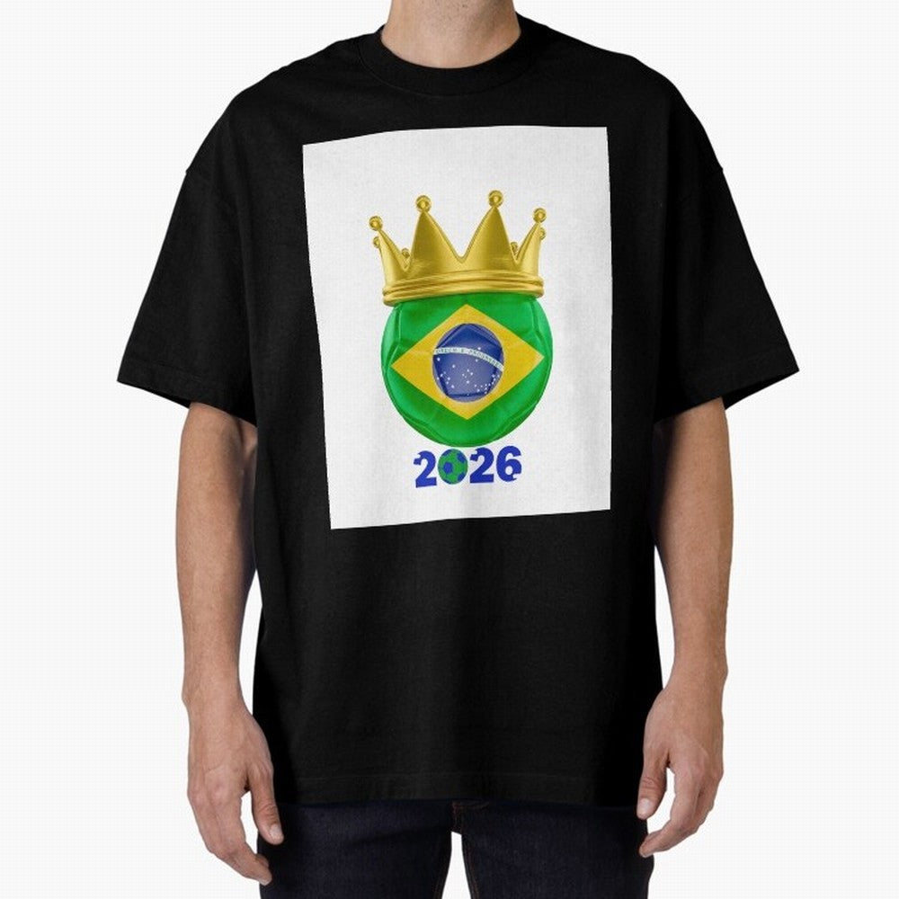 Brazil Football Champion Crown 2026 Oversized T-Shirt Turn Every Weekend Toward Match Day Hype around FIFA World Cup 2026 USA Canada Mexico, CR7 and Messi, England, France and Netherlands, Match Day Excitement, Supporter Culture, Golden Goals and
