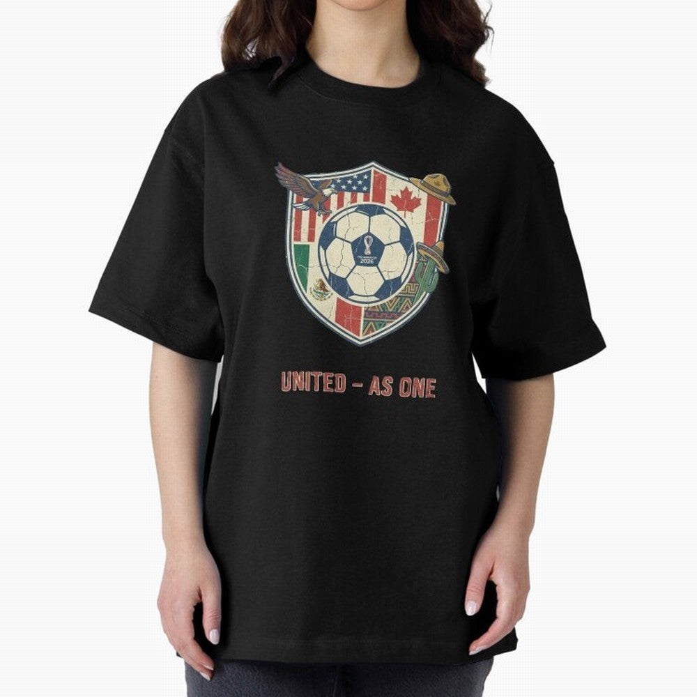 North America United Soccer 2026 Vintage Crest Oversized T-Shirt Fuel Your Fan Pride for Match Day Hype around FIFA World Cup 2026 Group Stage, Cristiano Ronaldo, Argentina and Brazil, Worldwide Fan Energy, Dramatic Goals, Stadium Lights and