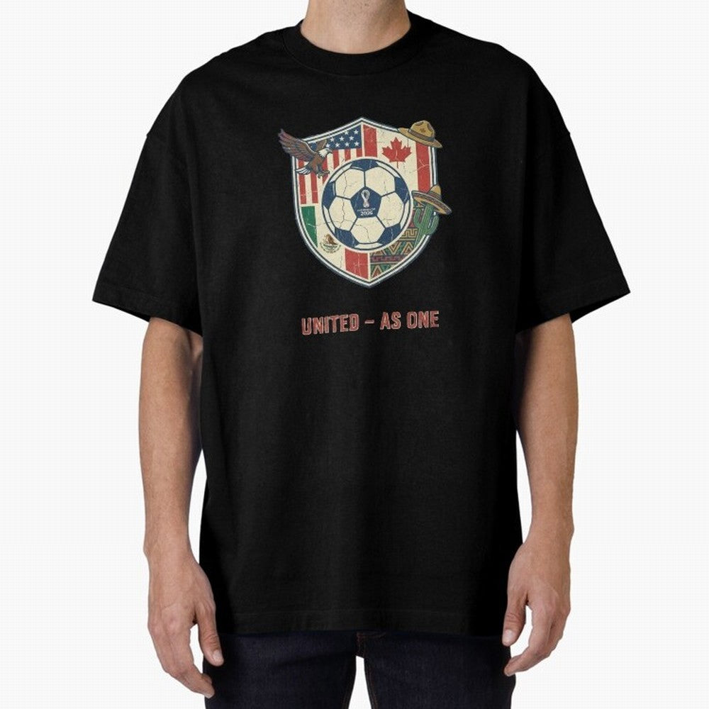 North America United Soccer 2026 Vintage Crest Oversized T-Shirt Fuel Your Fan Pride for Match Day Hype around FIFA World Cup 2026 Group Stage, Cristiano Ronaldo, Argentina and Brazil, Worldwide Fan Energy, Dramatic Goals, Stadium Lights and