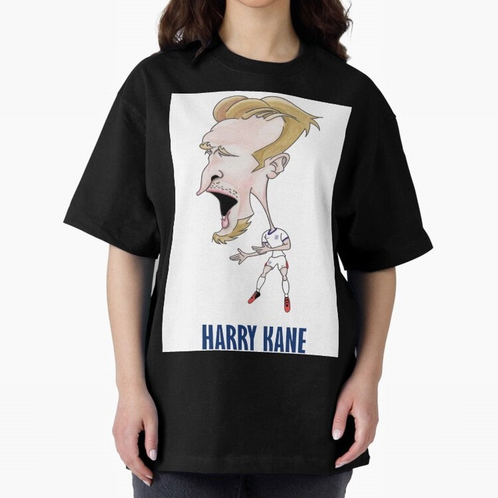 Harry Kane Caricature Print Oversized T-Shirt Honor FIFA World Cup 2026 USA Canada Mexico for Fans of Messi, Neymar and Mbappe and England, Bringing Football History, Final Match Energy, Crowd Noise and Once in a Lifetime Moments; Perfect for