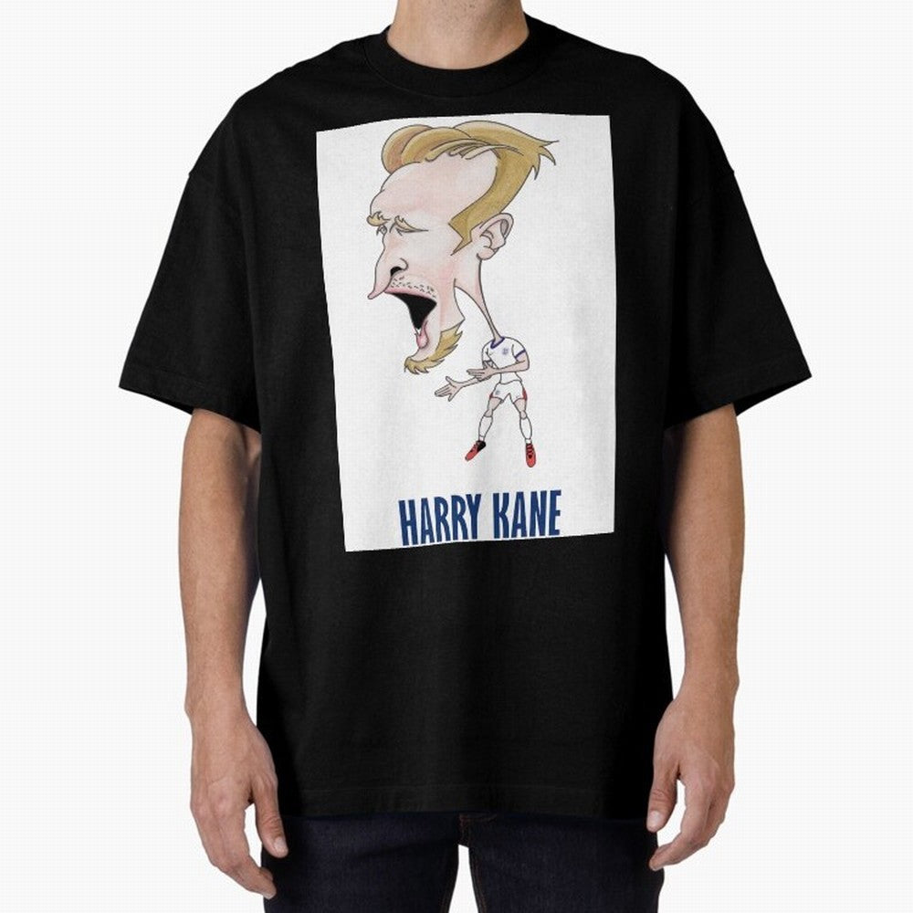 Harry Kane Caricature Print Oversized T-Shirt Honor FIFA World Cup 2026 USA Canada Mexico for Fans of Messi, Neymar and Mbappe and England, Bringing Football History, Final Match Energy, Crowd Noise and Once in a Lifetime Moments; Perfect for