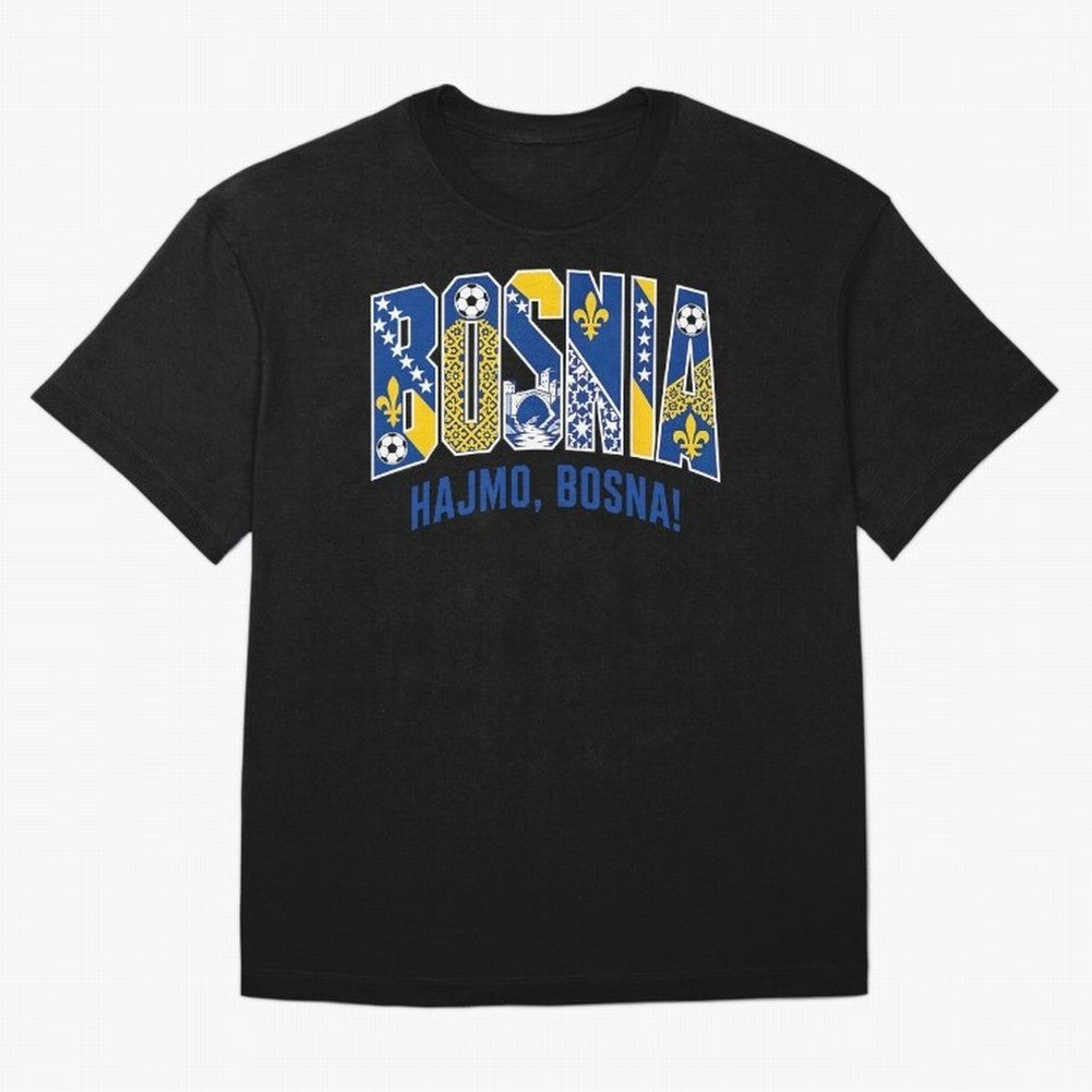 Bosnia Hajmo Bosna Football Soccer Fan Bosnian Supporter Flag Oversized T-Shirt Fuel the Hype around FIFA World Cup 2026 for Fans of CR7 and Messi and England and Germany, Bringing Match Day Excitement, Supporter Culture, Golden Goals and Global