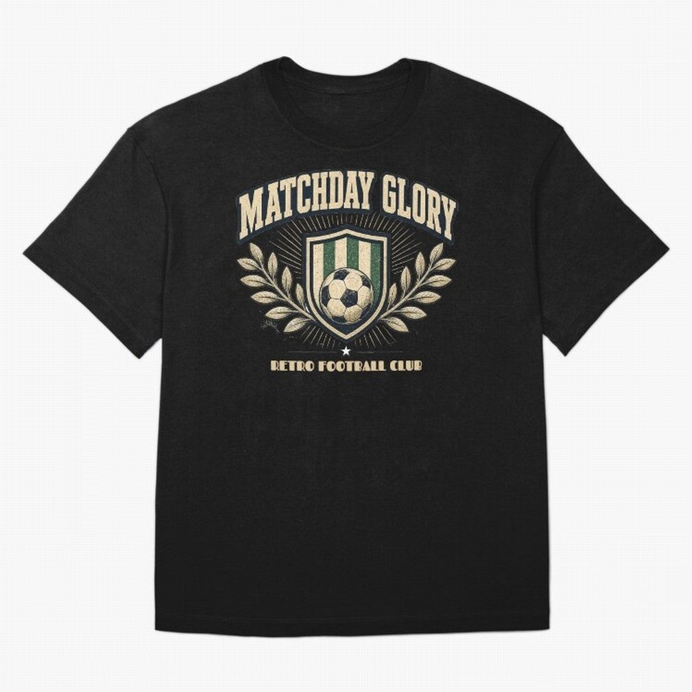 Matchday Glory Vintage Football Club Heritage Shield Emblem Oversized T-Shirt Show Up for the Glory of Match Day Hype around FIFA World Cup 2026 Group Stage, Haaland and Mbappe, Brazil, Championship Spirit, Famous Goals, Roaring Crowds and