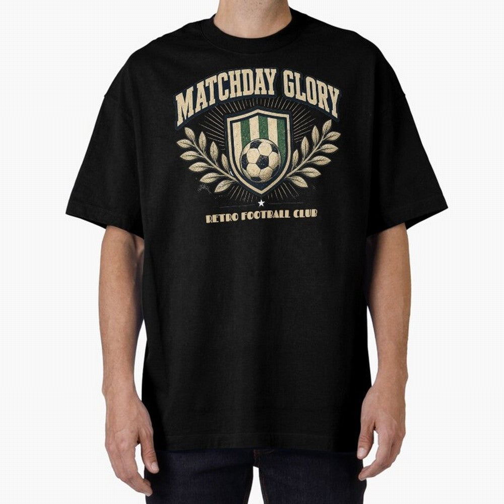 Matchday Glory Vintage Football Club Heritage Shield Emblem Oversized T-Shirt Show Up for the Glory of Match Day Hype around FIFA World Cup 2026 Group Stage, Haaland and Mbappe, Brazil, Championship Spirit, Famous Goals, Roaring Crowds and