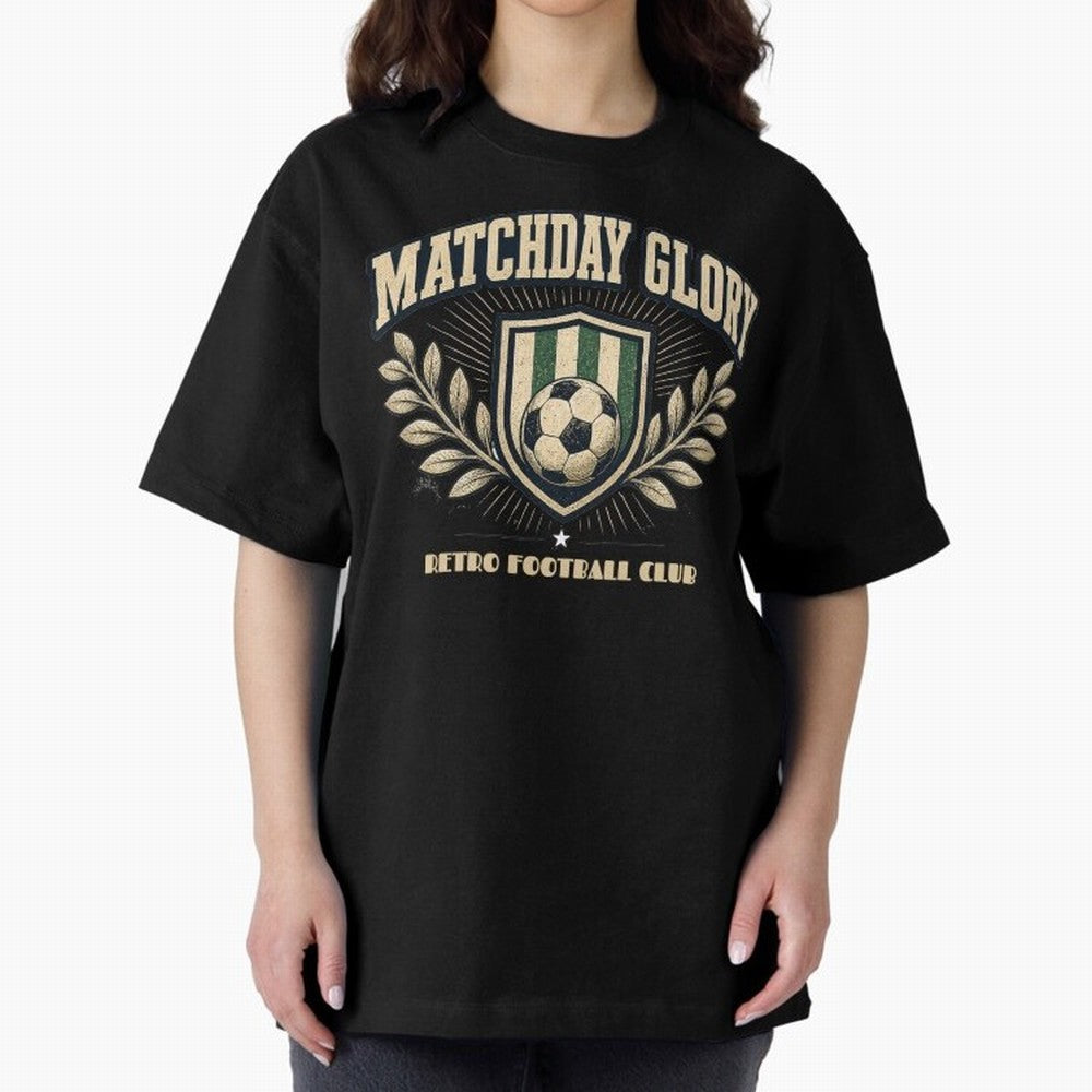 Matchday Glory Vintage Football Club Heritage Shield Emblem Oversized T-Shirt Show Up for the Glory of Match Day Hype around FIFA World Cup 2026 Group Stage, Haaland and Mbappe, Brazil, Championship Spirit, Famous Goals, Roaring Crowds and