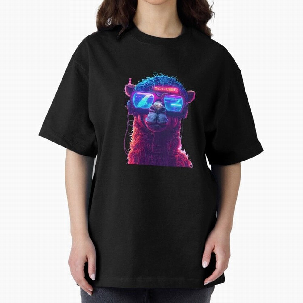 Cyberpunk Llama with Neon Soccer Vibes Oversized T-Shirt Carry National Pride through the FIFA World Cup 2026 Group Stage Journey through Messi, CR7 and Mbappe Highlights, England, France and Netherlands Pride, Global Supporter Spirit, Legendary