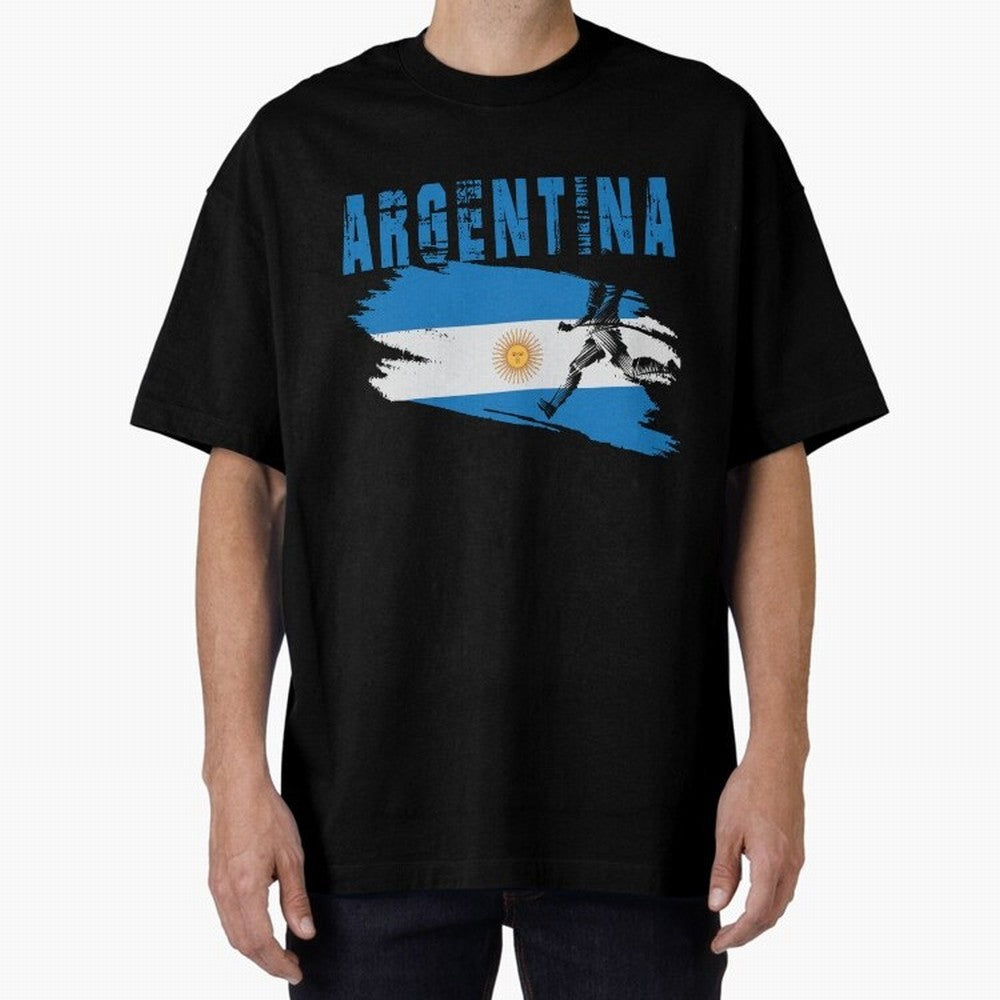 Argentina World Cup 2026 ¨C Pride in Motion Oversized T-Shirt Stand Proud for FIFA World Cup 2026 Group Stage Centered on Messi and Cristiano Ronaldo, England, France and Netherlands Energy, Retro Football Energy, Iconic Rivalries, Trophy Chase