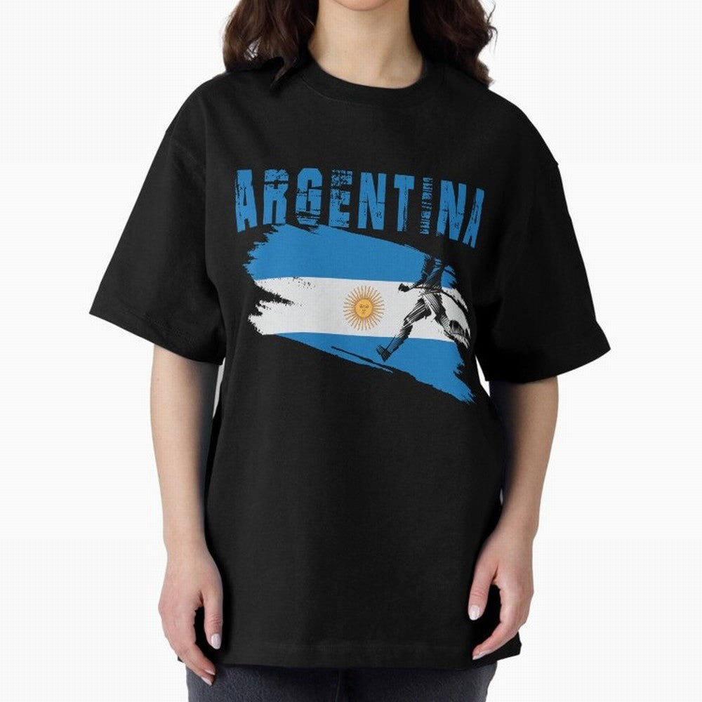 Argentina World Cup 2026 ¨C Pride in Motion Oversized T-Shirt Stand Proud for FIFA World Cup 2026 Group Stage Centered on Messi and Cristiano Ronaldo, England, France and Netherlands Energy, Retro Football Energy, Iconic Rivalries, Trophy Chase