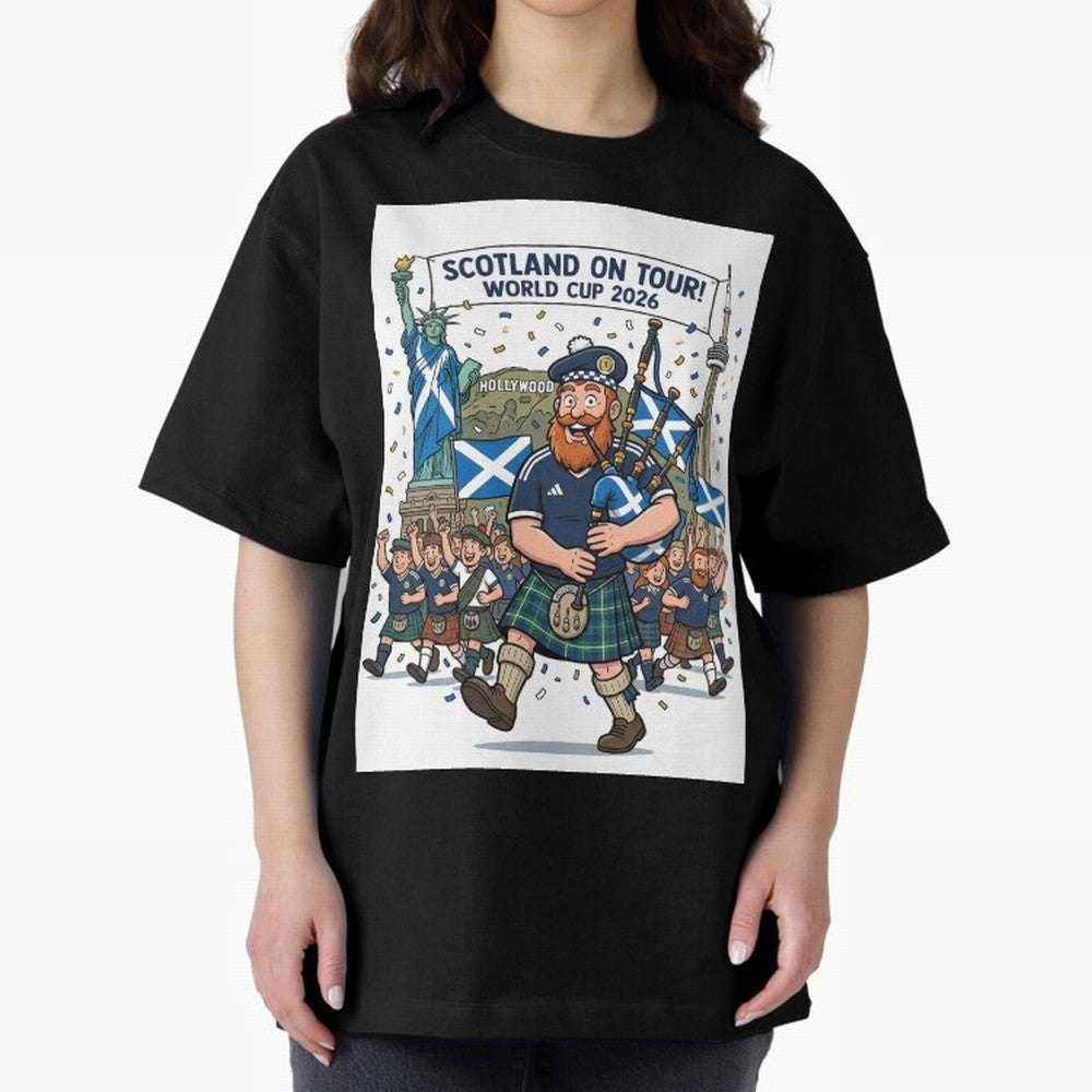 World Cup 2026 Tour Oversized T-Shirt Follow the Road to Match Day Hype around FIFA World Cup 2026 USA Canada Mexico, Messi, CR7 and Mbappe, France and Portugal, Supporter Pride, Iconic Celebrations, Legendary Names and Global Match Day Energy;