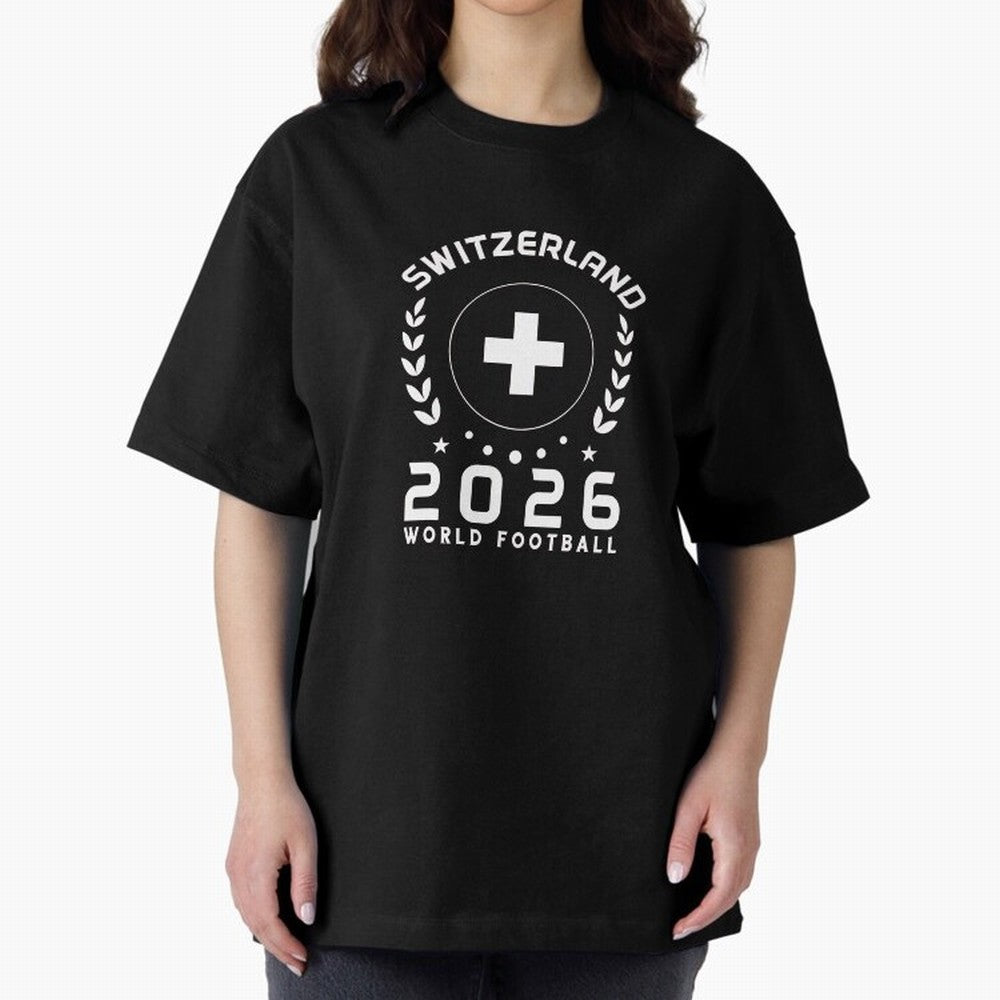 World Cup 2026 Switzerland Football Fan Swiss Supporter T-Shirt_85614346 Oversized T-Shirt Stand Out with Spirit from FIFA World Cup 2026 Spirit, Capturing Portugal, Spain and Germany, Mbappe, Championship Spirit, Famous Goals, Roaring Crowds and