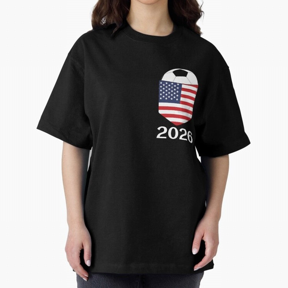 Soccer 2026 USA in the breast pocket Oversized T-Shirt Bring Retro Soccer Energy to Global Football Passion for FIFA World Cup 2026, Built around Neymar, Haaland and Cristiano Ronaldo, Spain and Netherlands, Fan Favorite Moments, National Team