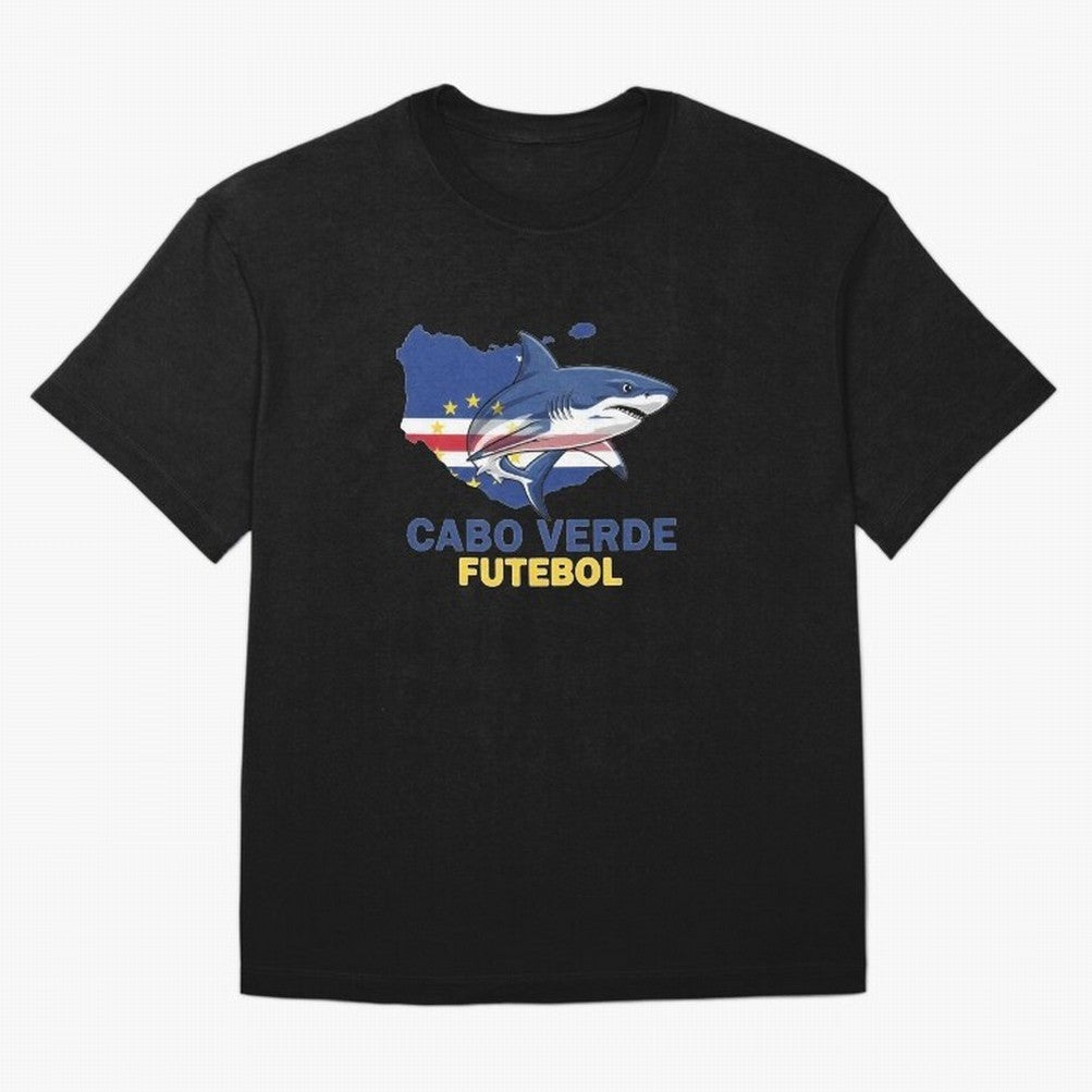 Cabo Verde Soccer Blue Shark Design Oversized T-Shirt Capture Stadium Memories from the FIFA World Cup 2026 USA Canada Mexico Journey through CR7 Highlights, France and Portugal Pride, Football Passion, Legendary Performances, Festival Vibes and