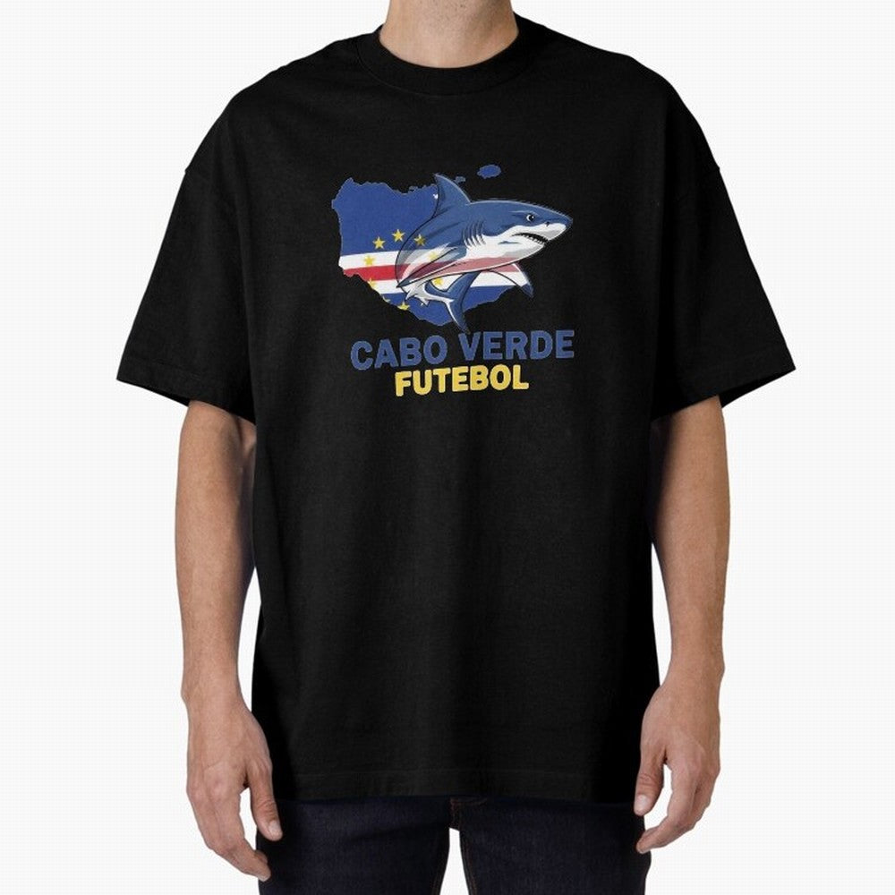 Cabo Verde Soccer Blue Shark Design Oversized T-Shirt Capture Stadium Memories from the FIFA World Cup 2026 USA Canada Mexico Journey through CR7 Highlights, France and Portugal Pride, Football Passion, Legendary Performances, Festival Vibes and