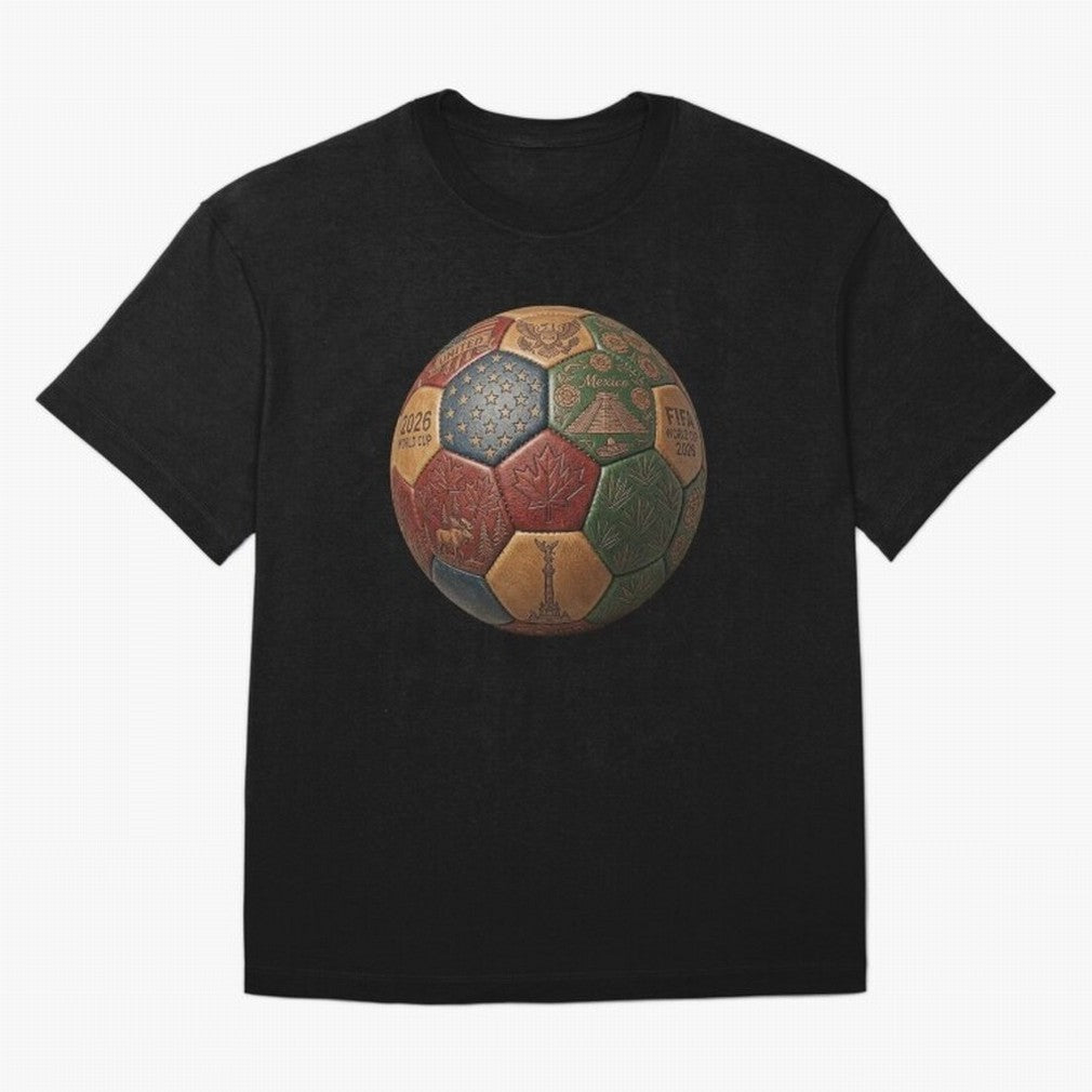 Artistic Ball for the 2026 World Cup ¨C USA, Mexico & Canada Football Design Oversized T-Shirt Discover Match Day Hype around FIFA World Cup 2026 USA Canada Mexico, CR7 and Messi, Argentina and Brazil, Retro Football Energy, Iconic Rivalries,