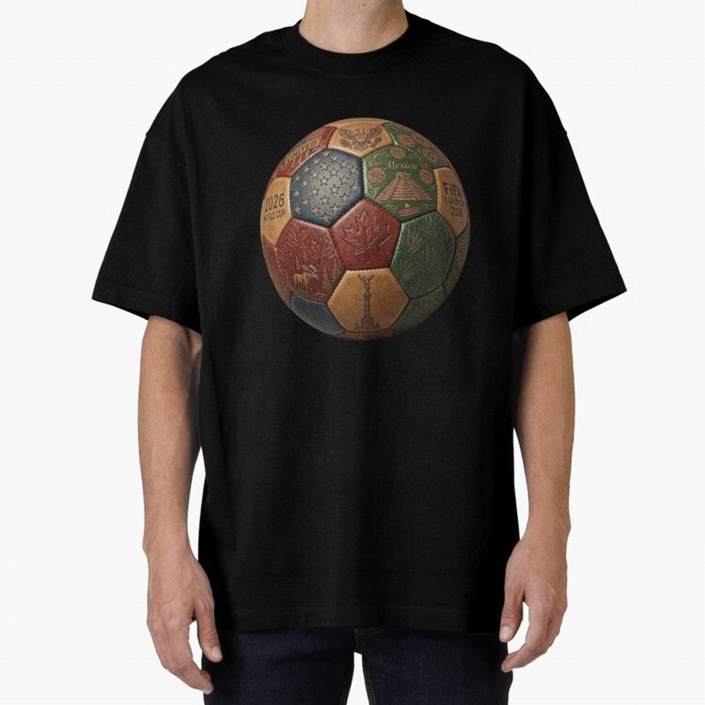 Artistic Ball for the 2026 World Cup ¨C USA, Mexico & Canada Football Design Oversized T-Shirt Discover Match Day Hype around FIFA World Cup 2026 USA Canada Mexico, CR7 and Messi, Argentina and Brazil, Retro Football Energy, Iconic Rivalries,