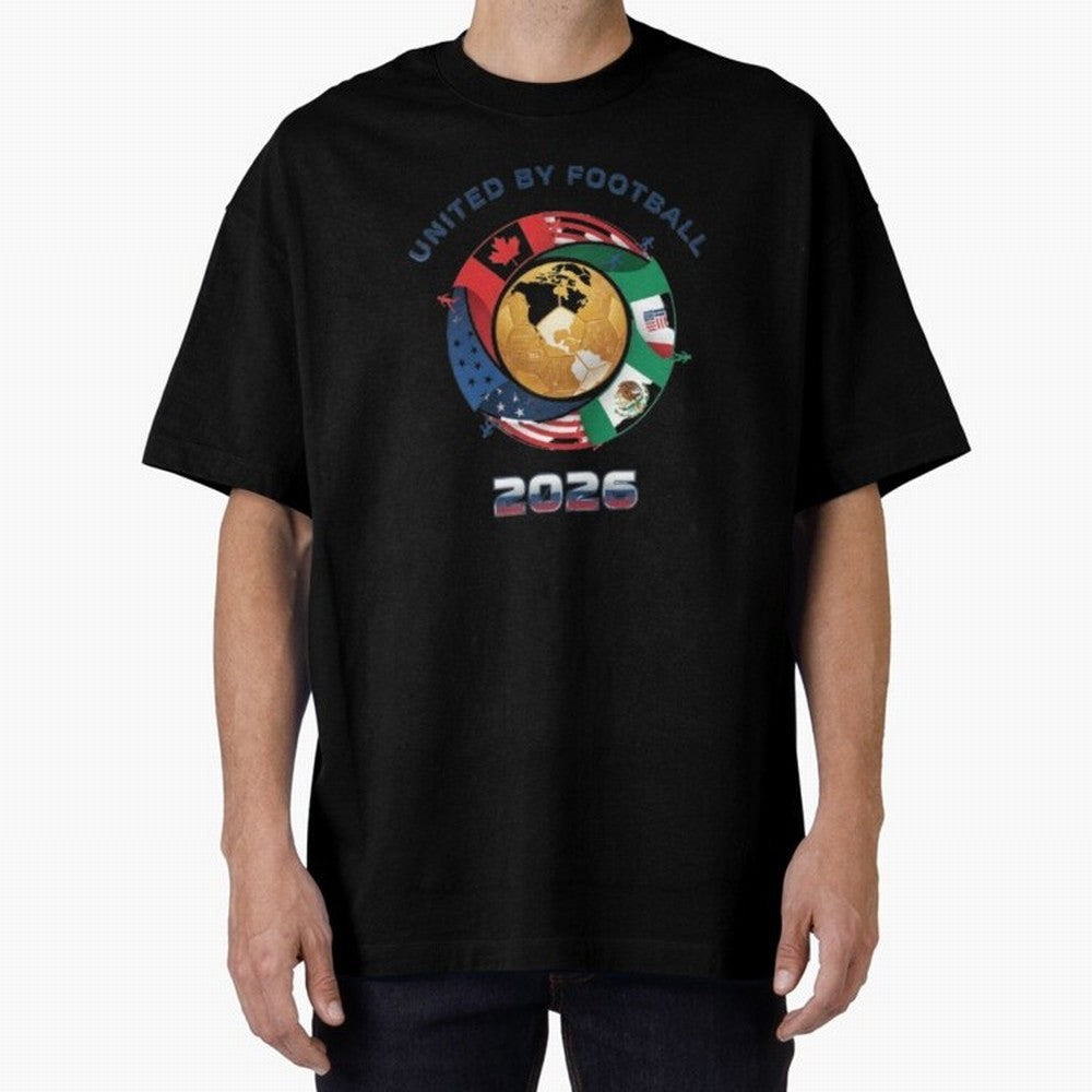 Connected Network Soccer Ball World Cup 2026 Concept Oversized T-Shirt Support the FIFA World Cup 2026 USA Canada Mexico Journey through Haaland and Mbappe Highlights, England, France and Netherlands Pride, Vintage Soccer Flavor, Modern Football