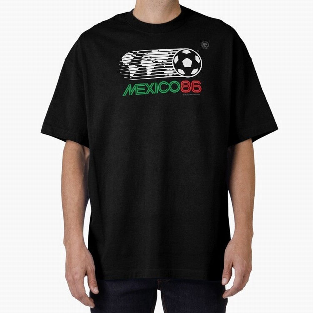 Mexico 86 Logo Tribute ¨C Retro Soccer World Cup Inspired Graphic | Vintage Mexican Football Art | Ruben Santiago Creative Oversized T-Shirt Bring World Football Passion into FIFA World Cup 2026 USA Canada Mexico for Fans of Messi and Cristiano
