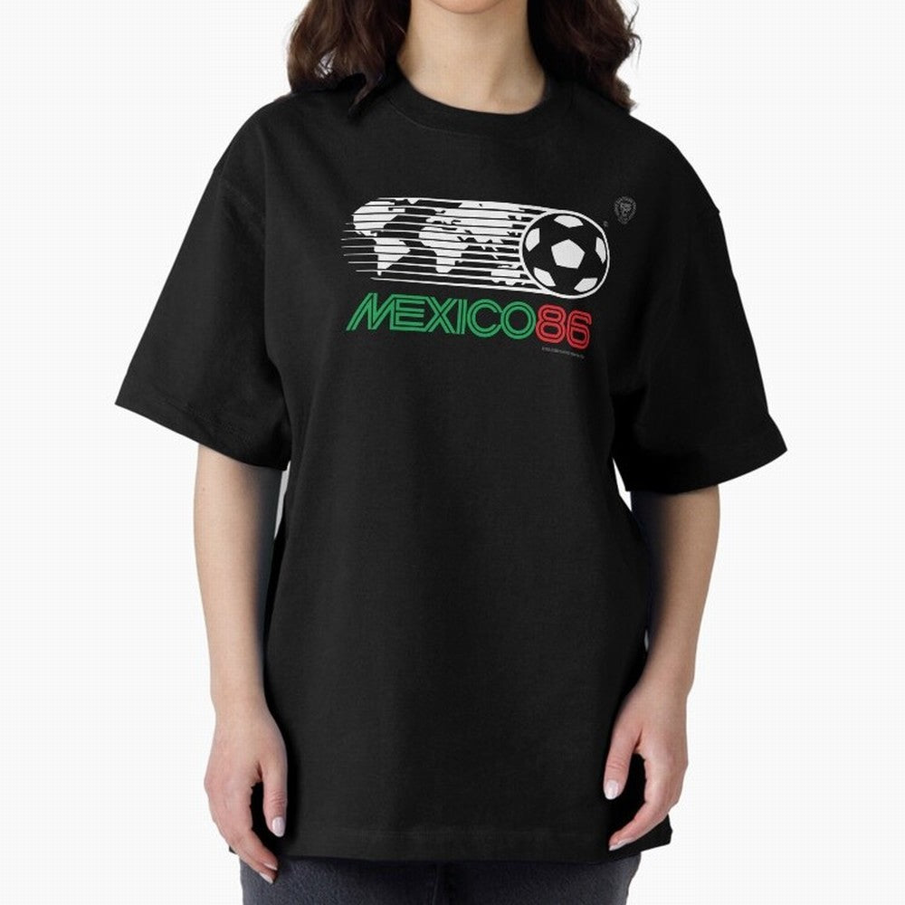 Mexico 86 Logo Tribute ¨C Retro Soccer World Cup Inspired Graphic | Vintage Mexican Football Art | Ruben Santiago Creative Oversized T-Shirt Bring World Football Passion into FIFA World Cup 2026 USA Canada Mexico for Fans of Messi and Cristiano