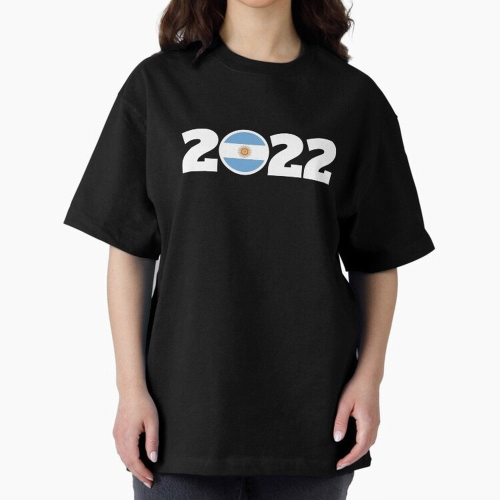 Argentina 2022 World Champions Three Stars Oversized T-Shirt Celebrate the Road through FIFA World Cup 2026 Group Stage Spirit, Connected to Argentina, France and Brazil, Cristiano Ronaldo, Haaland and CR7, Worldwide Fan Energy, Dramatic Goals,