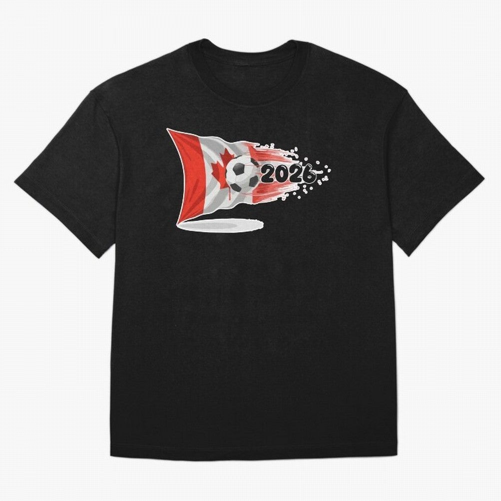 2026 Soccer World Cup Canada Flag T-Shirt | Dynamic Football Fan Tee Oversized T-Shirt Support FIFA World Cup 2026 USA Canada Mexico Spirit, Filled with Brazil, Haaland and Mbappe, Stadium Chants, National Pride, Trophy Dreams and Unforgettable