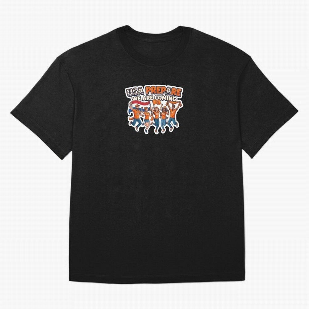 Netherlands Soccer Fans 2026 Sticker We Are Coming Oversized T-Shirt Celebrate the Stars of Global Football Passion for FIFA World Cup 2026 USA Canada Mexico, Inspired by Haaland, Spain, Vintage Soccer Flavor, Modern Football Stars, National Flags